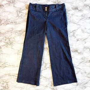 Ann Taylor Original Fit Lindsay Waist Mid-Rise Wide Leg Dark Wash Trouser Jeans